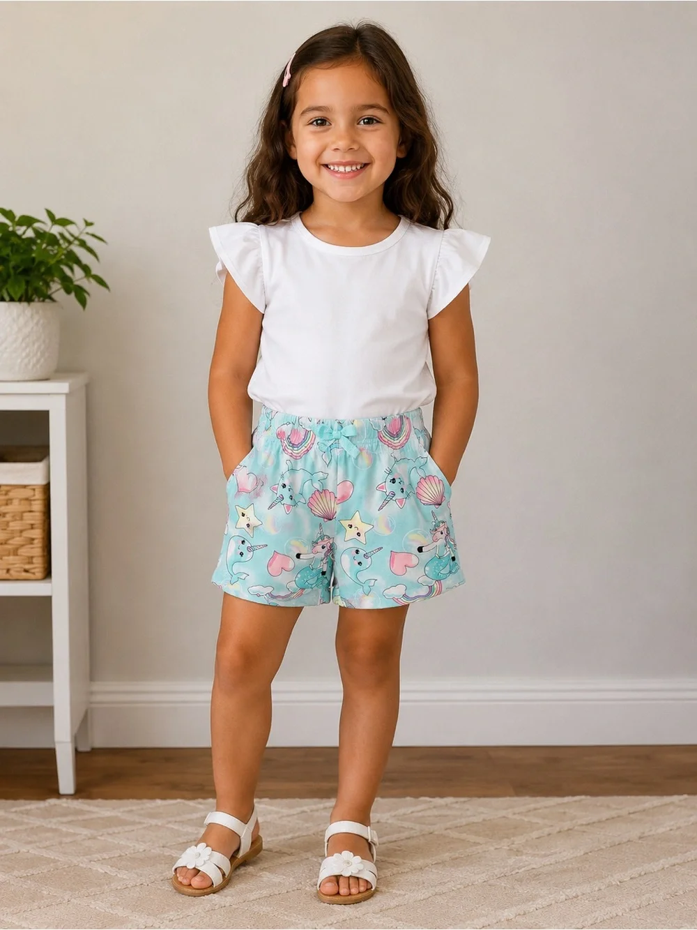 The Children's Place Light Aqua Mermaid Print Shorts